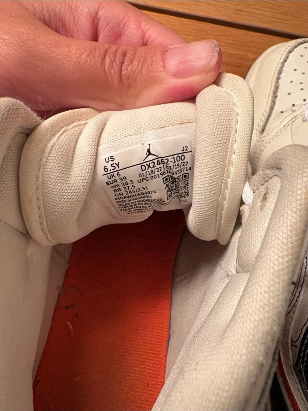 Kids White and Orange Basketball Shoes with Green Accent - Nike High Tops
